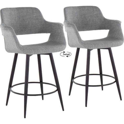 Vintage Flair 26" Swivel Counter Stool in Black Metal & Light Grey Fabric (Set of 2)